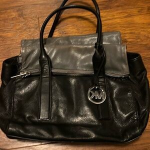 Michael Kors black and gray leather shoulder bag